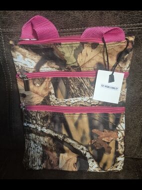 Camo Crossbody Bag with Pink Accents - Women's Crossbody Purse